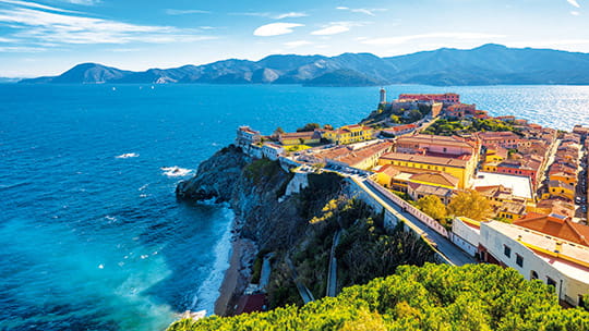 A view over Portoferraio in Italy towards the sea